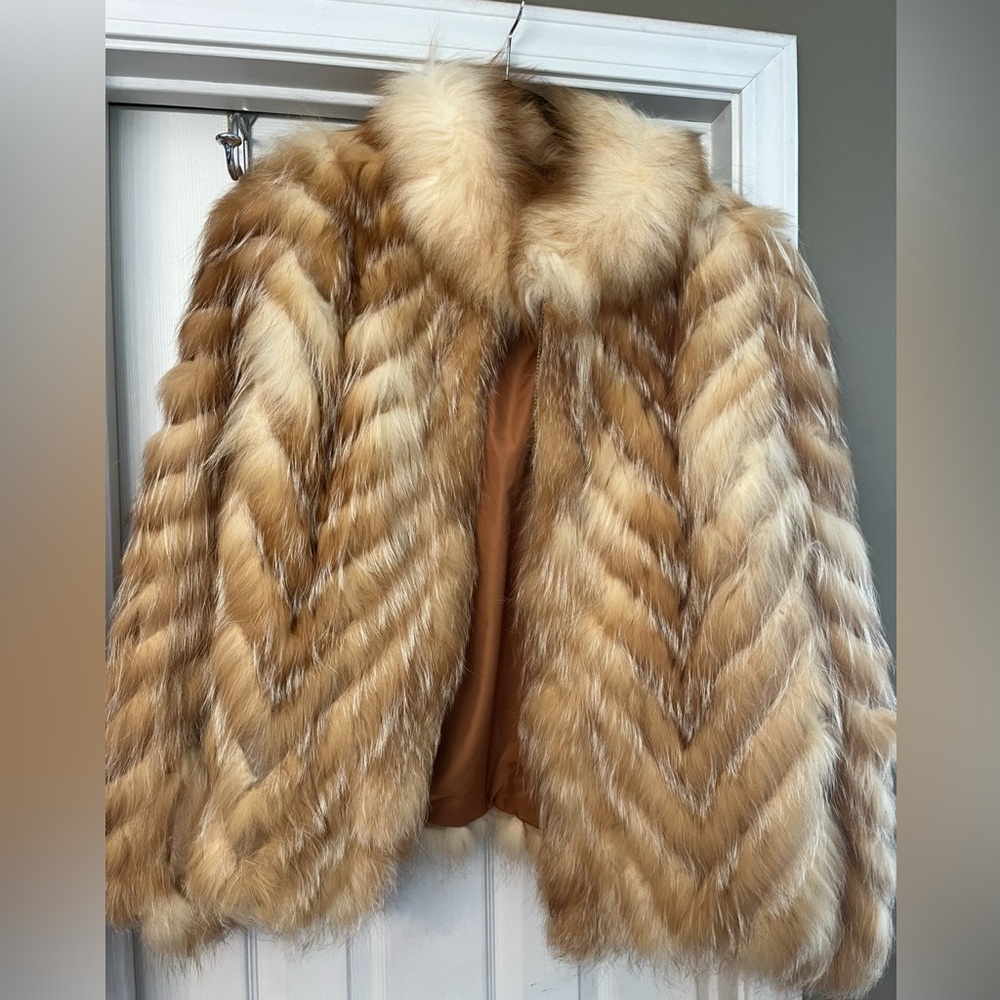 Chic Brown Chevron Fox Fur Teddy Jacket